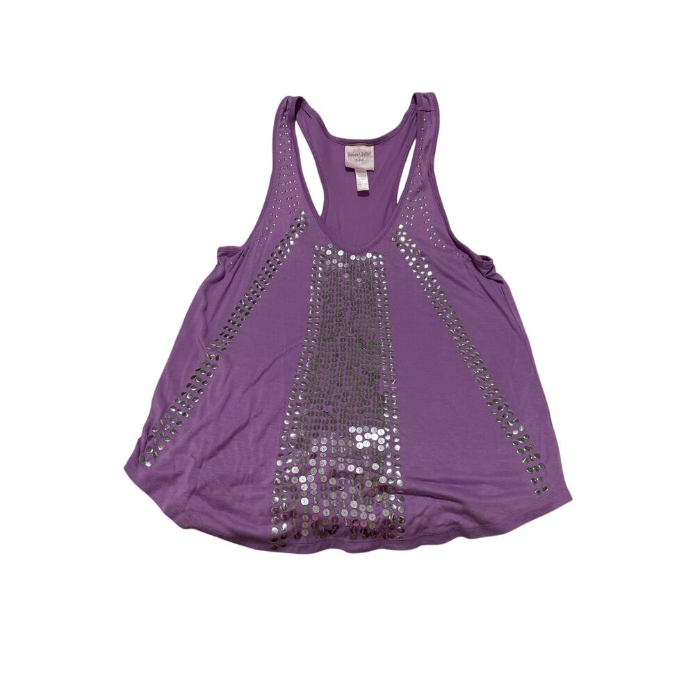 Romeo & Juliet couture L lavander tank flat silver hobnob detailed on front euc